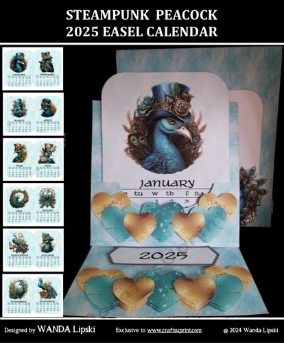 STEAMPUNK PEACCOCK 2025 EASEL CALENDAR