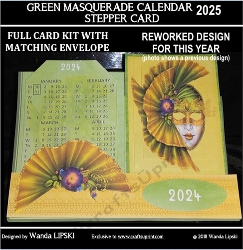 2025 GREEN MASQUERADE CALENDAR STEPPER CARD