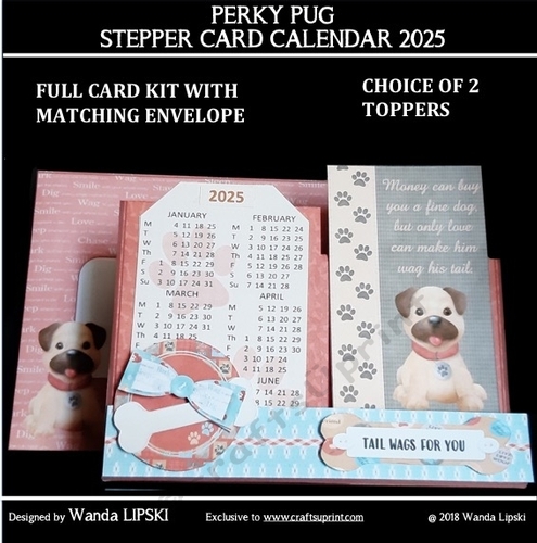 2025 PERKY PUG CALENDAR STEPPER CARD
