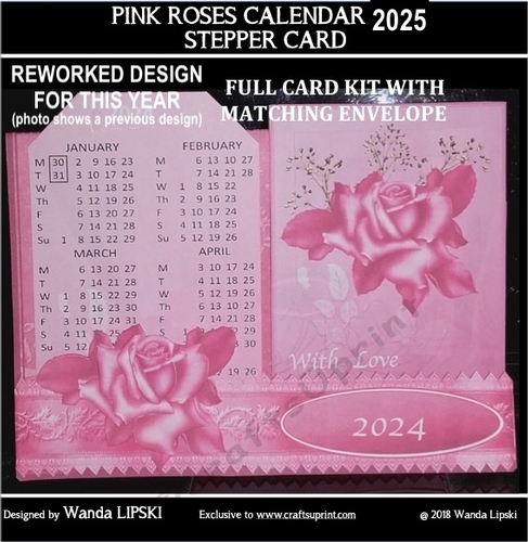 2025 PINK ROSES CALENDAR STEPPER CARD