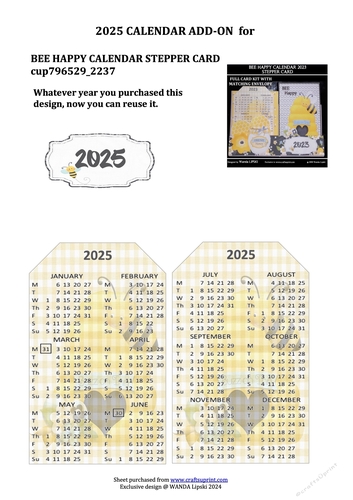 2025 ADD-ON FOR BEE HAPPY STEPPER CALENDAR CARD