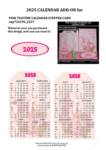 2025 ADD-ON FOR PINK TEATIME STEPPER CALENDAR CARD