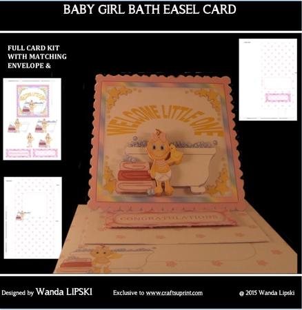 Baby Girl Bathtime New Baby Easel Card
