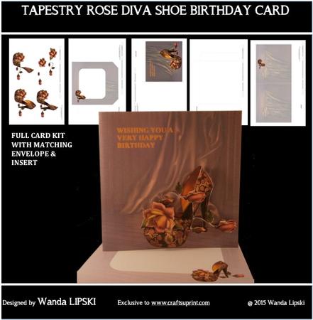 Tapestry Rose Diva Shoe Birthday Card