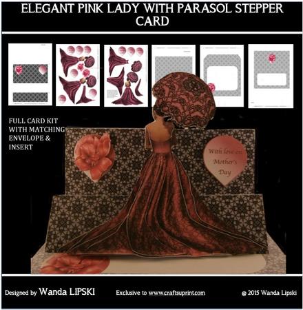Elegant Lady in Pink with Parasol Stepper Card Kit