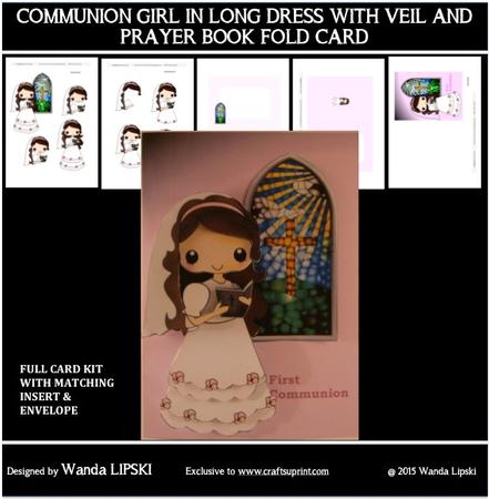 Communion Girl in Long Dress and Veil Fold Card Complete Kit