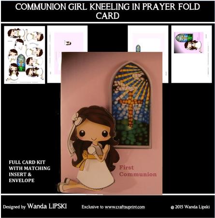 Communion Girl Kneeling in Prayer Complete Fold Card Kit
