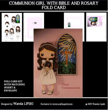 Communion Girl with Bible and Rosary Complete Fold Card Kit