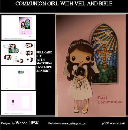 Communion Girl with Veil & Bible Complete Fold Card Kit