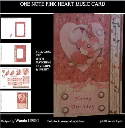 One Note Pink Heart Music Card