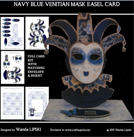 Navy Blue Venetian Mask Easel Card