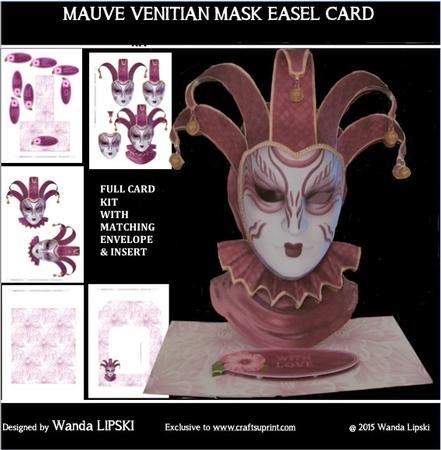 Mauve Venetian Mask Easel Card