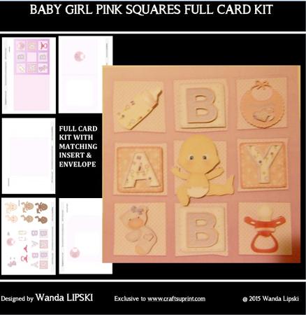 Baby Girl Pink Squares Full Card Kit