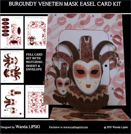 Burgundy Venetien Mask Easel Card