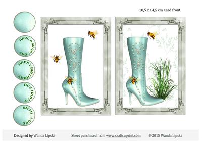 Aqua Green Boot and Bee Card Front