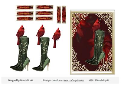 Green Boots and Cardinal Xmas Card Front