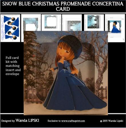 Snow Blue Christmas Promenade Concertina Card