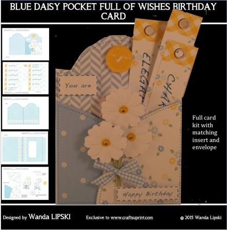 Blue Daisy Pocket Full of Wishes Birthday Card
