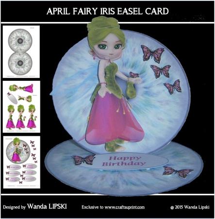 April Fairy Iris Easel Birthday Card