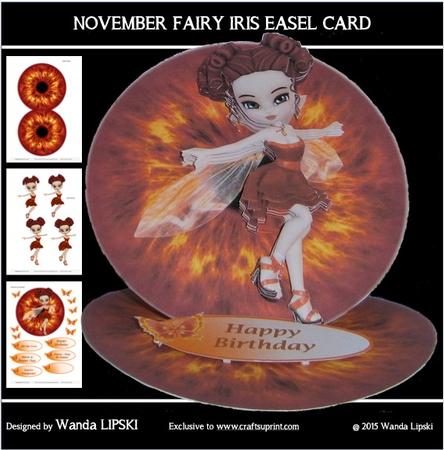 November Fairy Iris Easel Birthday Card