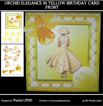 Orchid Elegance in Yellow Birthday Card Front