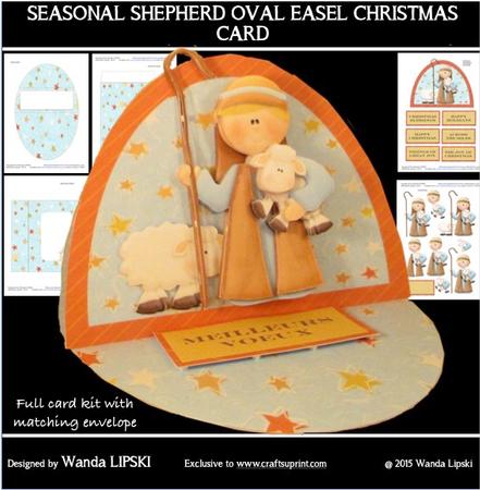 Seasonal Shepherd Oval Easel Christmas Card
