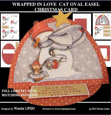 Wrapped in Love Cat Oval Easel Christmas Card