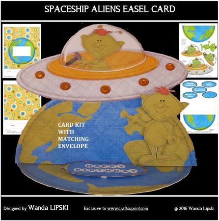 Spaceship Aliens Birthday Easel Card