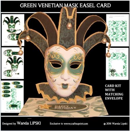 Green Venitian Mask Easel Card
