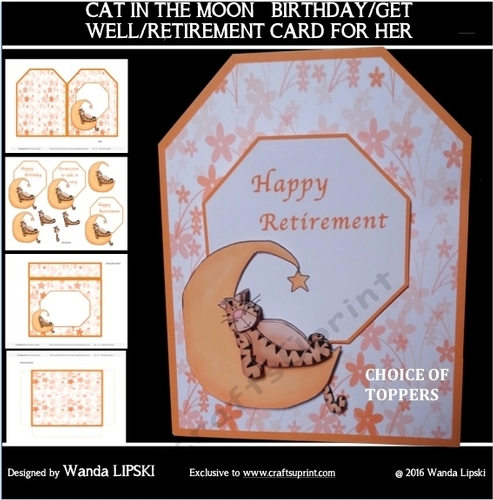 CAT IN THE MOON BIRTHDAY/GET WELL/ RETIREMENT CARD FOR HER