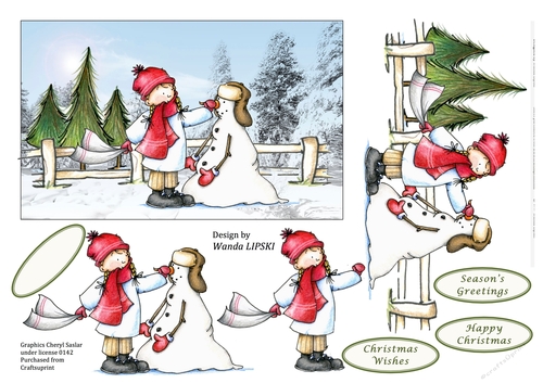 PUTTING THE NOSE ON THE SNOWMAN CHRISTMAS CARD FRONT