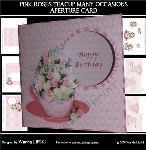 PINK ROSES TEACUP ALL OCCASIONS APERTURE CARD