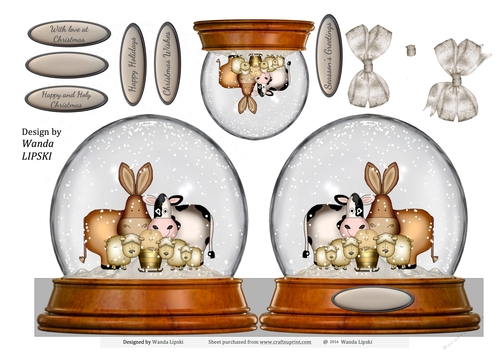 SNOW GLOBE ANIMALS AT THE CRIB QUICK CHRISTMAS CARD