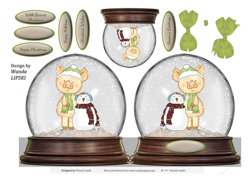 SNOW GLOBE PERKY PIG 2 QUICK CHRISTMAS CARD