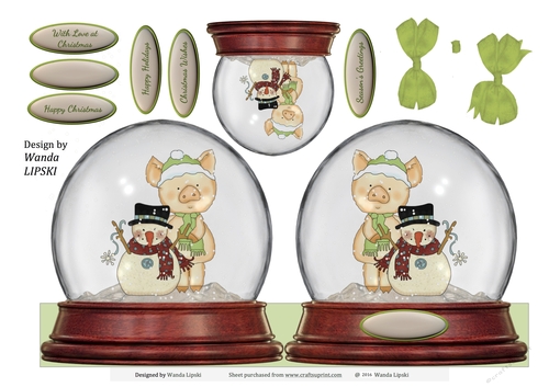 SNOW GLOBE PERKY PIG 3 QUICK CHRISTMAS CARD