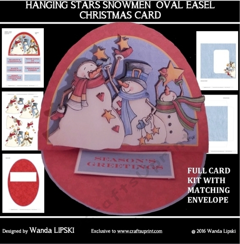 HANGING STARS SNOWMEN OVAL EASEL CHRISTMAS CARD