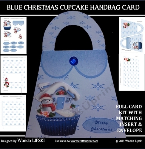 BLUE CHRISTMAS CUPCAKE HANDBAG CARD