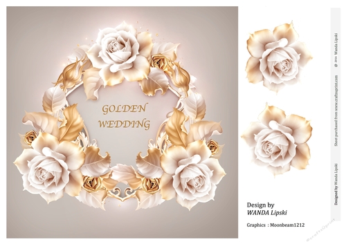GOLDEN WEDDING GOLDEN ROSES CARD TOPPER