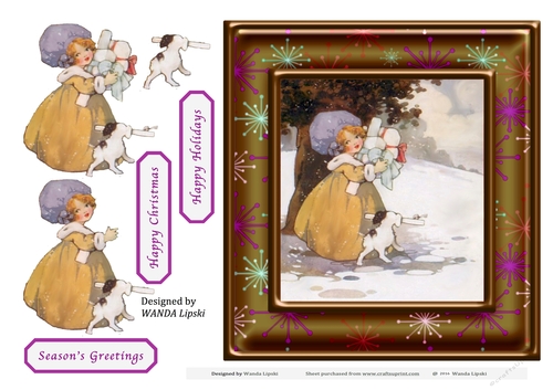 GIRL IN SNOW VINTAGE CHRISTMAS TOPPER