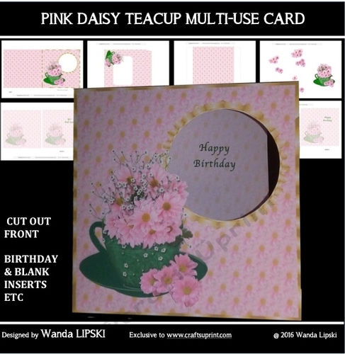 PINK DAISY TEACUP MULTI-USE CARD
