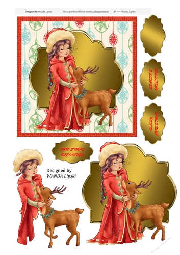 CHRISTMAS GIRL WITH FAWN CARD FRONT