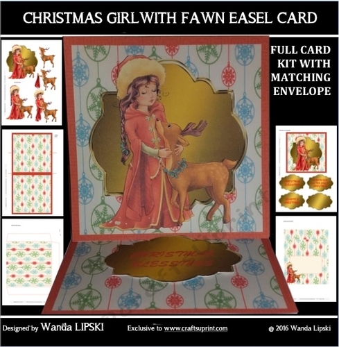 CHRISTMAS GIRL WITH FAWN EASEL CARD