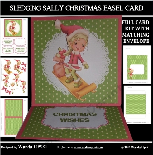 SLEDGING SALLY CHRISTMAS EASEL CARD