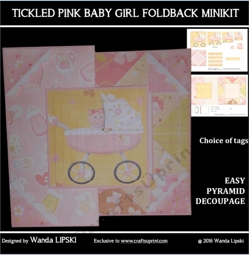 TICKLED PINK BABY GIRL FOLDBACK MINI KIT with pyramid decoupage