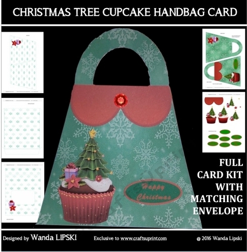 CHRISTMAS TREE CUPCAKE HANDBAG SHAPED CARD