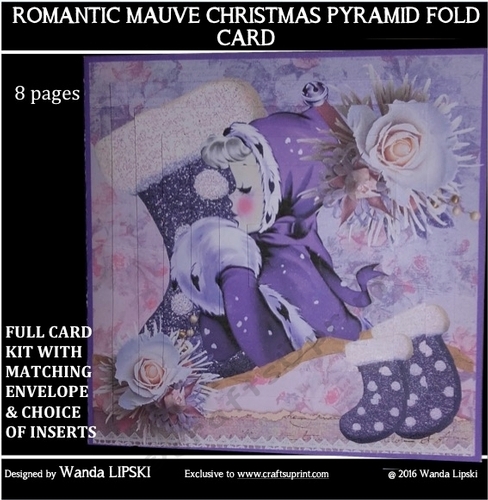 MAUVE CHRISTMAS ROMANTIC PYRAMID FOLD CARD
