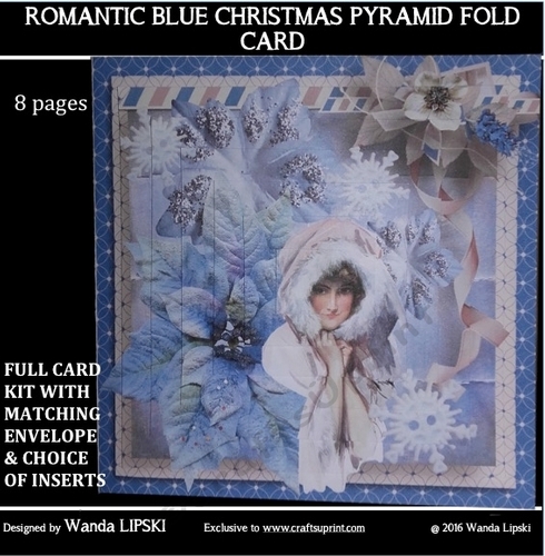 ROMANTIC BLUE CHRISTMAS PYRAMID FOLD CARD