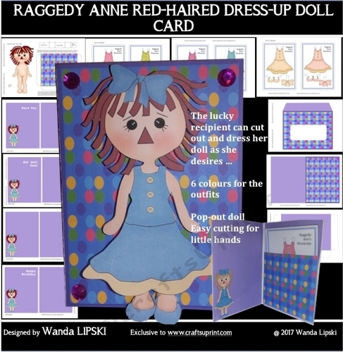 RAGGEDY ANNE RED-HAIRED DRESS-UP DOLL ACTIVITY CARD
