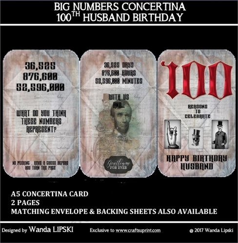 BIG NUMBERS CONCERTINA 100TH HUSBAND BIRTHDAY
