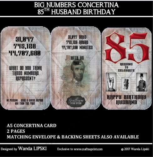 BIG NUMBERS CONCERTINA 85TH HUSBAND BIRTHDAY